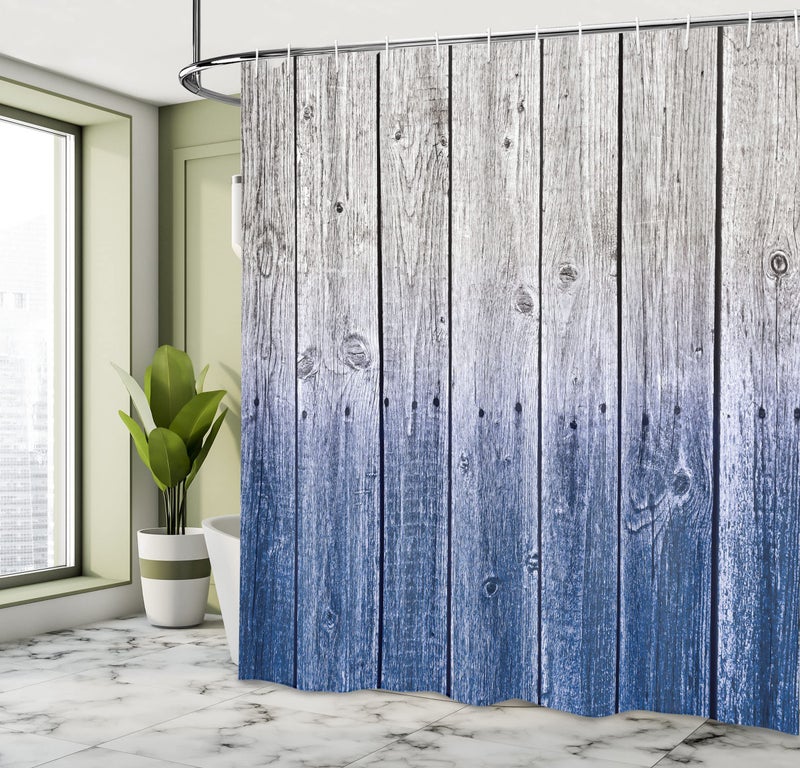 أمبيسون Ambesonne Rustic Surtain Cartain Planels Background with Tones Digital Effect Country House صورة قماش القماش ديكور الحمام مجموعة مع خطافات 69 "W × 75" "L Cobalt Gray - Image 4