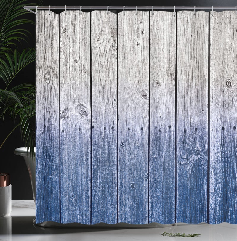 أمبيسون Ambesonne Rustic Surtain Cartain Planels Background with Tones Digital Effect Country House صورة قماش القماش ديكور الحمام مجموعة مع خطافات 69 "W × 75" "L Cobalt Gray - Image 3