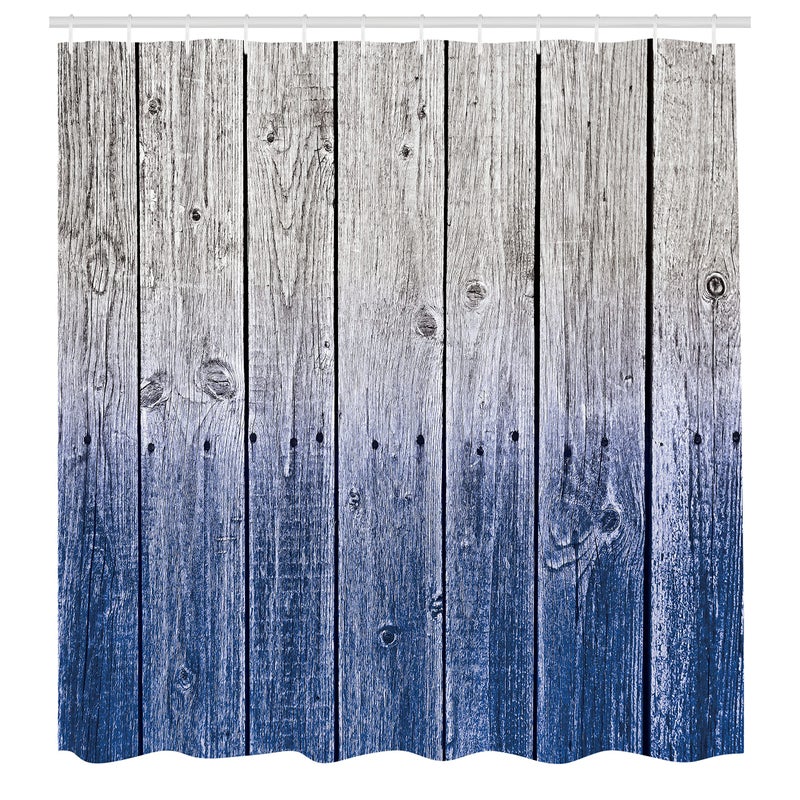 أمبيسون Ambesonne Rustic Surtain Cartain Planels Background with Tones Digital Effect Country House صورة قماش القماش ديكور الحمام مجموعة مع خطافات 69 "W × 75" "L Cobalt Gray - Image 2