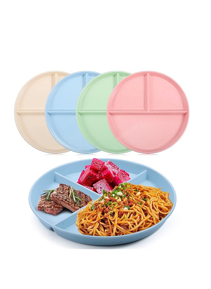 SYOSI - Wheat Straw Meal Plate, 4Pcs Divided Dinner Plates, 9 inch Unbreakable Portion Control Divided Diet Plates, Reusable Picnic Plates Microwave and Dishwasher Safe Dishes for Adult Kids - Image 1