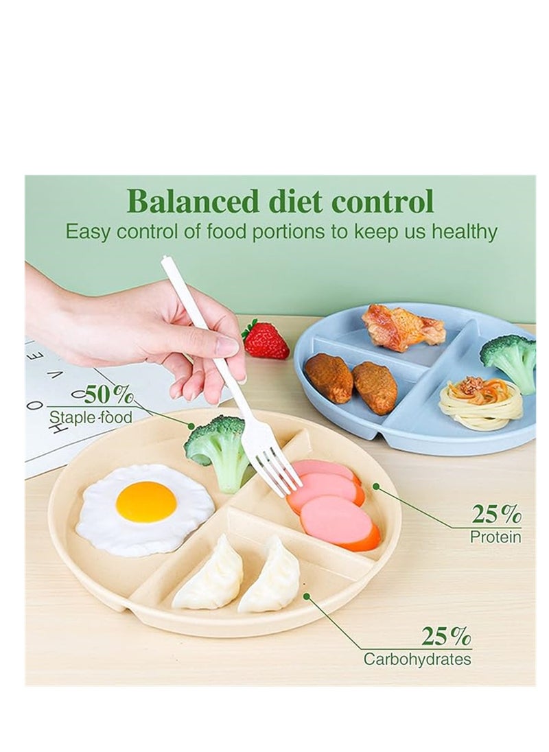 SYOSI - Wheat Straw Meal Plate, 4Pcs Divided Dinner Plates, 9 inch Unbreakable Portion Control Divided Diet Plates, Reusable Picnic Plates Microwave and Dishwasher Safe Dishes for Adult Kids - Image 1