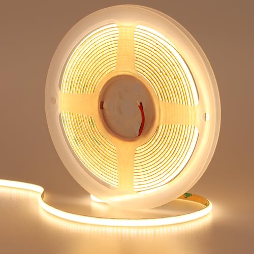 GOMING 12V 5mm Width COB LED Strip Light Warm White 3000K 16.4ft(5M) 2000LEDs CRI 93+ Uniform Glow Flexible Not Waterproof IP20 LED Tape Lights for DIY Bedroom Kitchen Home Decor(No Power Supply) - Image 1