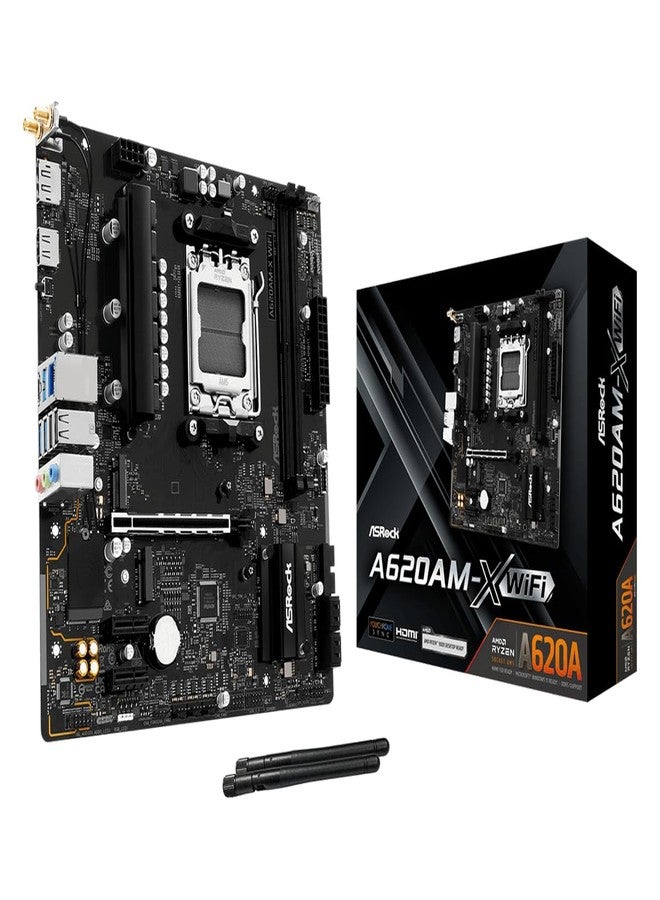 أسروك لوحة أم ASRock A620AM-X WiFi Micro-ATX | مقبس AMD AM5 | تدعم معالجات Ryzen 9000/8000/7000 | ذاكرة DDR5 بتردد 8000+ مع إمكانية كسر السرعة | واي فاي 5 | منفذ LAN بسرعة 2.5 جيجابت | إمكانية استعادة BIOS - Image 1