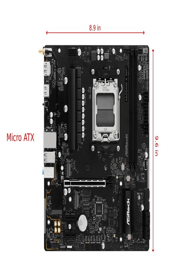 أسروك لوحة أم ASRock A620AM-X WiFi Micro-ATX | مقبس AMD AM5 | تدعم معالجات Ryzen 9000/8000/7000 | ذاكرة DDR5 بتردد 8000+ مع إمكانية كسر السرعة | واي فاي 5 | منفذ LAN بسرعة 2.5 جيجابت | إمكانية استعادة BIOS - Image 2