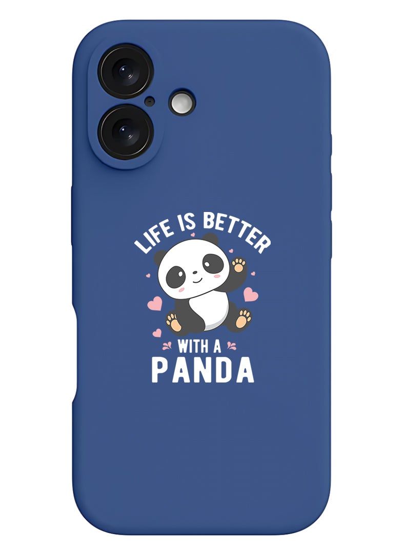 Theodor Protective Slim Fit Case Liquid Silicone Cover with Full Body Protection Anti-Scratch Shockproof Case For Apple iPhone 17 (Blue) Life is better with panda - White - Image 1