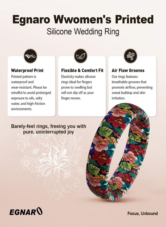 Egnaro Women's Silicone Statement Rings, 5.2mm Wide 2mm Thick Rubber Printed Floral Bands For Her Size 4-12 - Image 4