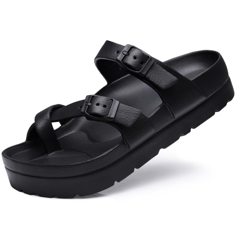 Goosecret Women's Platform Sandals with Arch Support Comfortable Foam Slides Summer Beach Sandals with Adjustable Buckle Black, 36 - Image 1