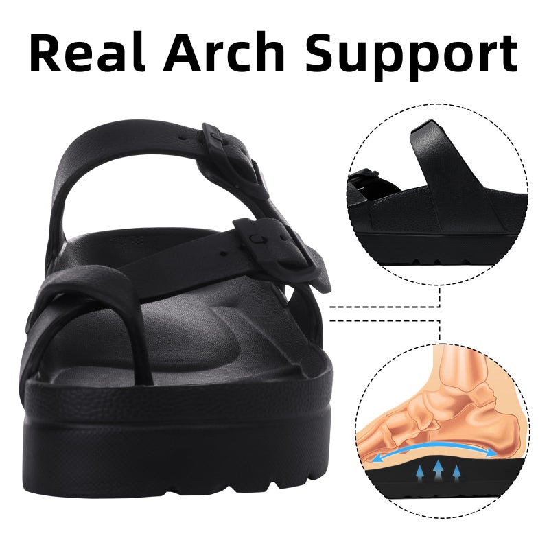 Goosecret Women's Platform Sandals with Arch Support Comfortable Foam Slides Summer Beach Sandals with Adjustable Buckle Black, 36 - Image 4