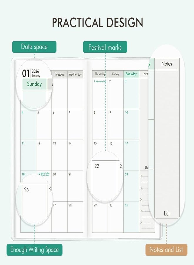molekaus Pocket Calendar 2026-2027 for Purse, Small Pocket Planner 2026-2027 for Purse 3.5×6.5In,24 Month Organizer from Jan 2026- December 2027 Mini Planner with Pvc Cover for Organizing & Planning - Image 5
