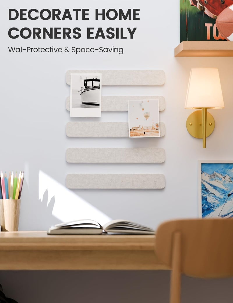 Fluxynara Cork Board Alternative Felt Strip Board 5-Pack 13"x2", Office Pin Board with 35 Push Pins, Adhesive Install for Bedroom Door & Home Office(Oatmeal) - Image 4