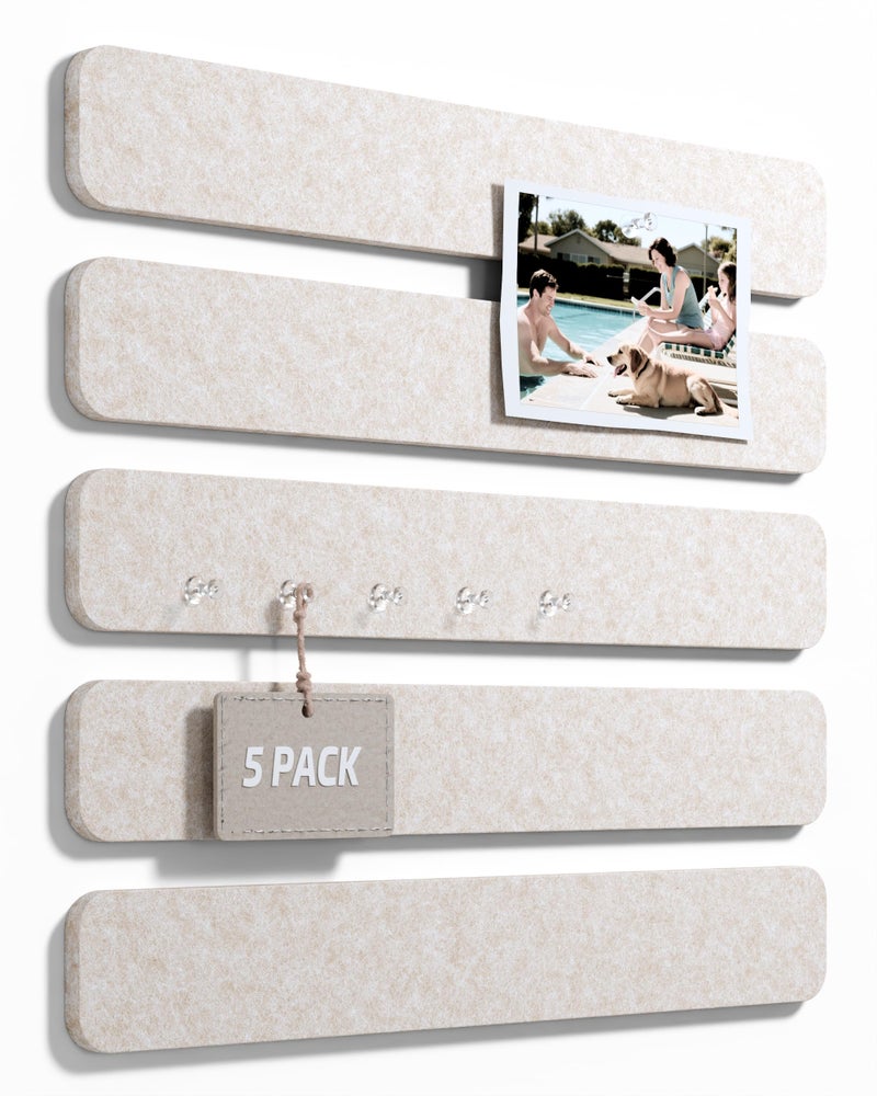 Fluxynara Cork Board Alternative Felt Strip Board 5-Pack 13"x2", Office Pin Board with 35 Push Pins, Adhesive Install for Bedroom Door & Home Office(Oatmeal) - Image 1