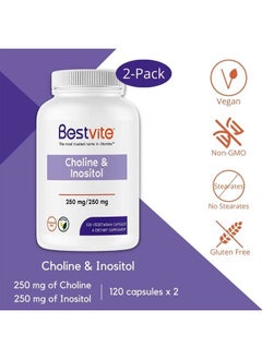 BESTVITE Choline Inositol 500mg (240 Vegetarian Capsules) (120 x 2) - No Stearates - No Dicalcium Phosphate - No Fillers - Vegan - Non GMO - Gluten Free  - Image 3