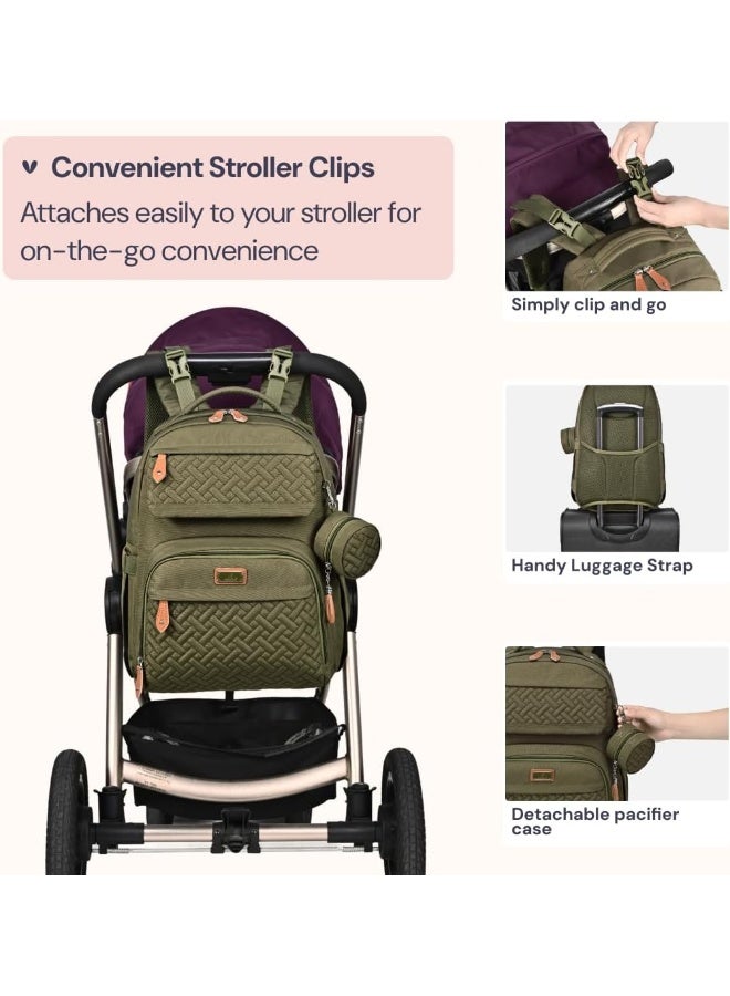 BabbleRoo Baby Diaper Bag Backpack, Travel Backpack with Changing Pad, Pacifier Case & Stroller Straps, Multifunction, Waterproof, Unisex – Army Green - Image 5