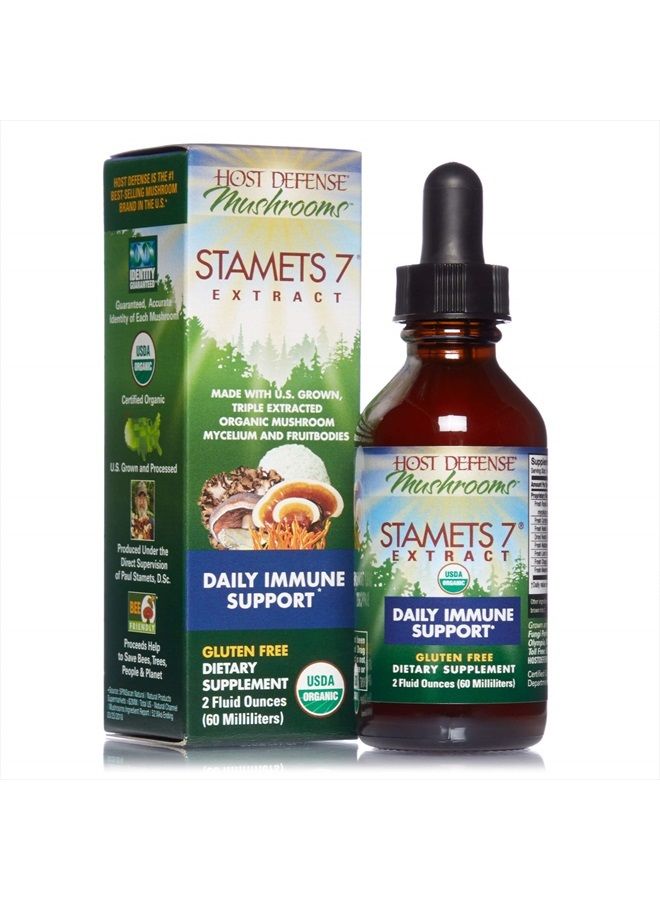 Host Defense , Stamets 7 Extract, Daily Immune Support, Mushroom Supplement with Lion's Mane and Reishi, Plain, 1 fl oz - Image 1