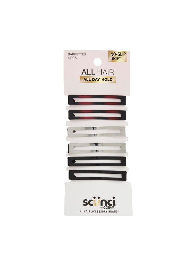 CONAIR Scunci by Conair No-Slip Grip Stay Tight Barrettes - hair barrettes for women - hair accessories for women - Assorted Neutral Metallic Colors - 6 Count