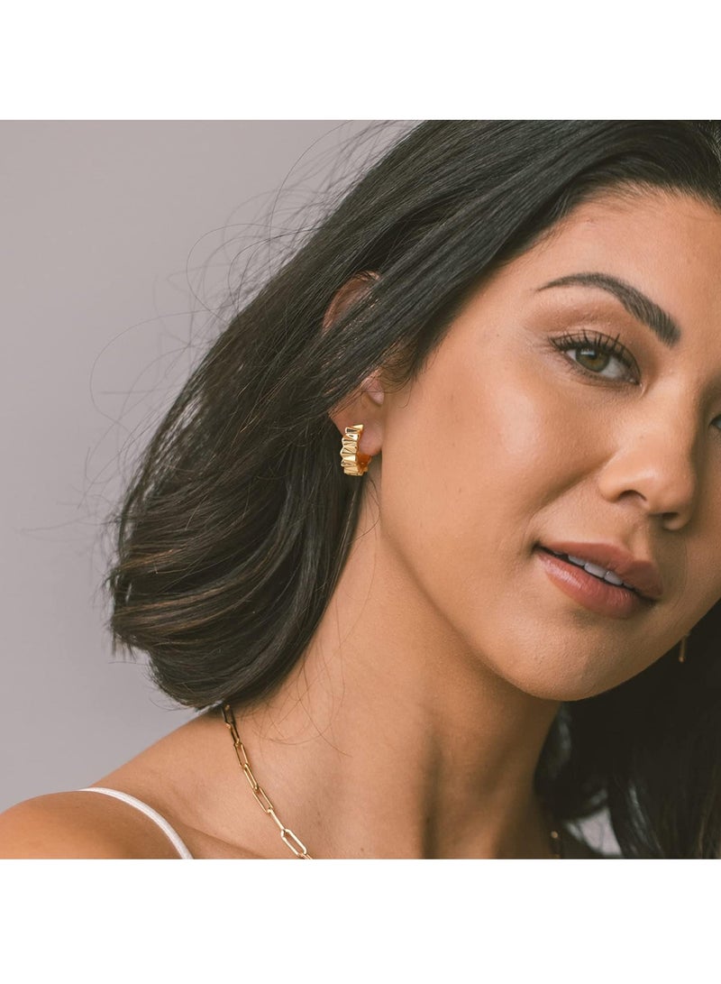 Mevecco Women Huggie Earrings Gold Hoop 14K Gold Filled Small Simple Handmade Hypoallergenic Everyday Jewelry - Image 2