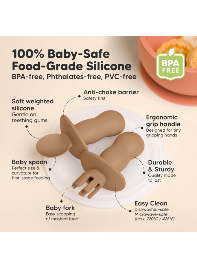 KeaBabies 4-Pack Silicone Baby Spoons and Forks Set - Baby Led Weaning Utensils 6-12 Months, Self Feeding Toddler Spoon & Fork for Training, Teething, Easy to Hold, BPA-Free Silicone (Slate) - Image 4