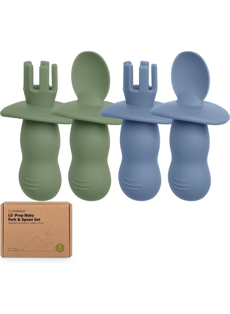 KeaBabies 4-Pack Silicone Baby Spoons and Forks Set - Baby Led Weaning Utensils 6-12 Months, Self Feeding Toddler Spoon & Fork for Training, Teething, Easy to Hold, BPA-Free Silicone (Slate) - Image 1