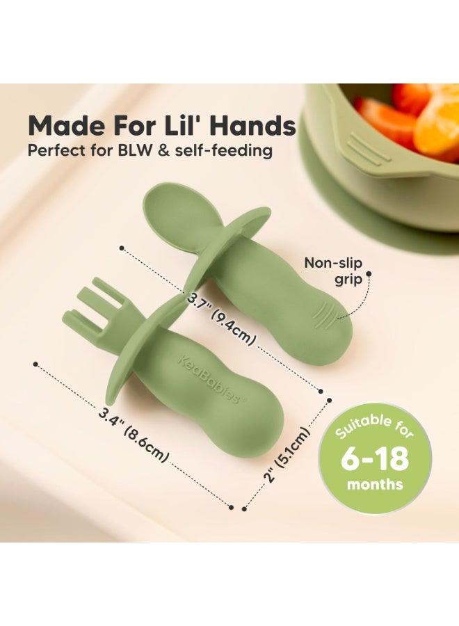 KeaBabies 4-Pack Silicone Baby Spoons and Forks Set - Baby Led Weaning Utensils 6-12 Months, Self Feeding Toddler Spoon & Fork for Training, Teething, Easy to Hold, BPA-Free Silicone (Slate) - Image 3