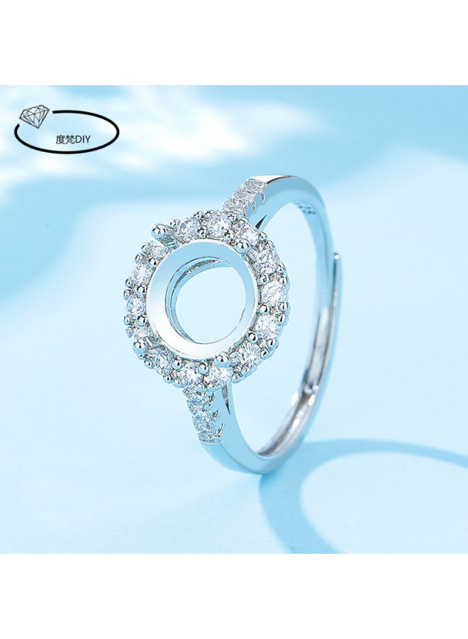 Online Red 925 Silver-plated Women's Ring Empty Holder Ring Semi-finished Diy Inlaid Round Huaqui Jade