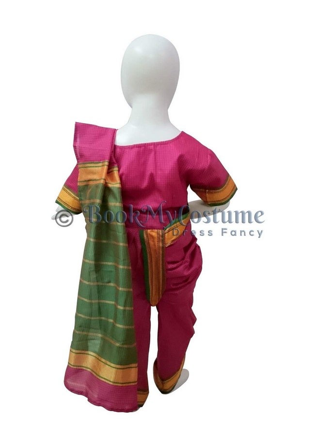 بوك ماي كوستيوم - BookMyCostume فستان ماهاراشترايان ماراثي كاستا ساري لافاني للرقص الفاخر للفتيات من عمر 7 إلى 8 سنوات - Image 1