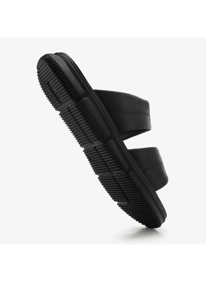 NDURE Men's Double Strap Slide Sandals, Leather, Casual Open Toe Slip-On - Image 2