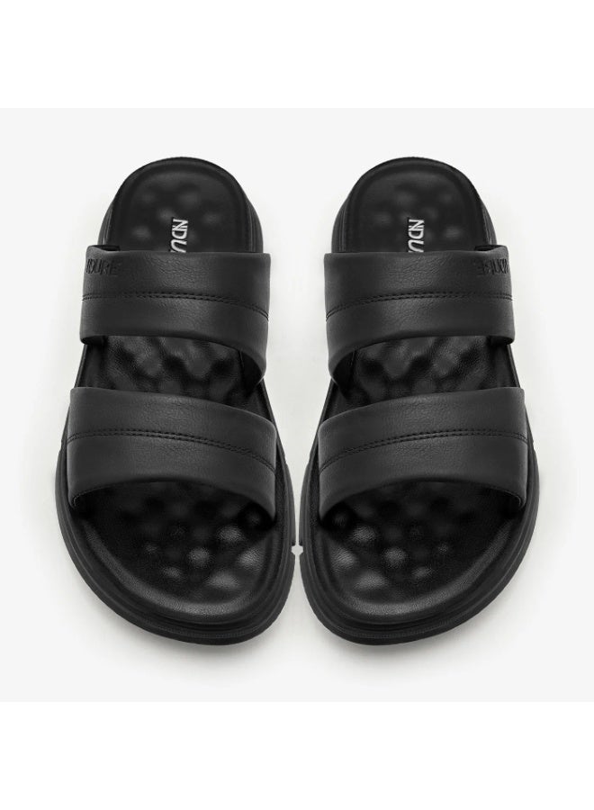 NDURE Men's Double Strap Slide Sandals, Leather, Casual Open Toe Slip-On - Image 3