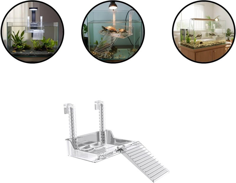 Turtle Basking Platform with Adjustable Ramp and Feeding Trays for Indoor Aquariums and Semi-Aquatic Habitats - Image 5