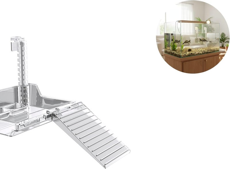 Turtle Basking Platform with Adjustable Ramp and Feeding Trays for Indoor Aquariums and Semi-Aquatic Habitats - Image 4