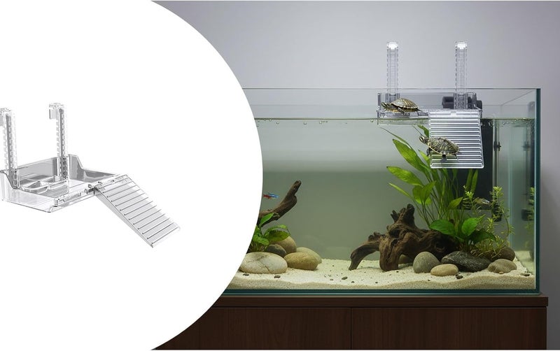Turtle Basking Platform with Adjustable Ramp and Feeding Trays for Indoor Aquariums and Semi-Aquatic Habitats - Image 2