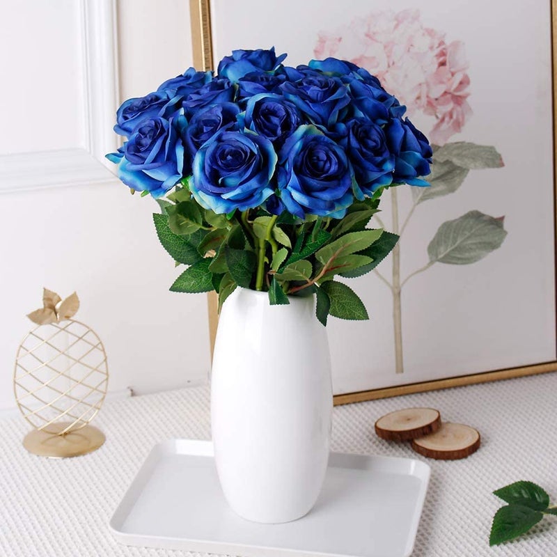 The Decor Affair 10 Pcs Blue Artificial Rose Bouquet Perfect for Home Decor Weddings and Special Occasions  - Image 4