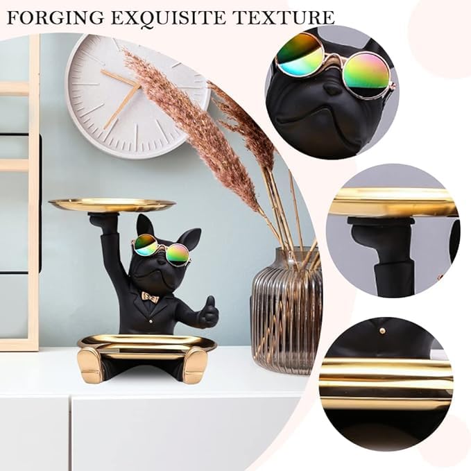 Brikipth Brikipth Statues French Bulldog Ornaments Resin French Bulldog Decor Tray Bulldog Key Storage Tray Cool Dog Sculpture for Decorative Home Accessories Grey - Image 4