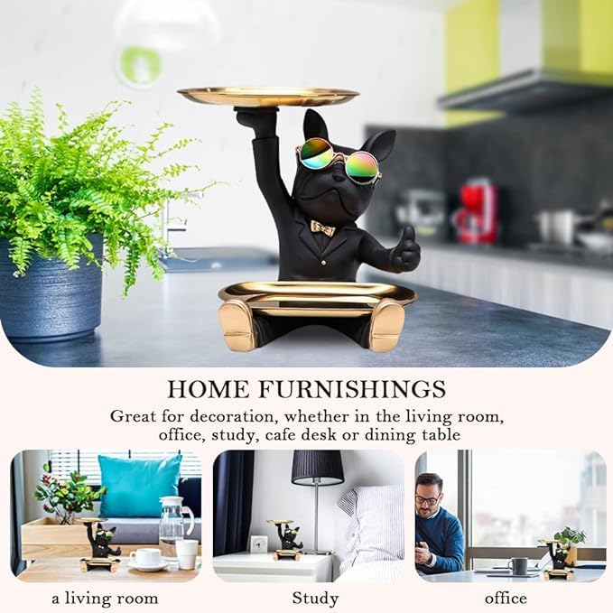 Brikipth Brikipth Statues French Bulldog Ornaments Resin French Bulldog Decor Tray Bulldog Key Storage Tray Cool Dog Sculpture for Decorative Home Accessories Grey - Image 3