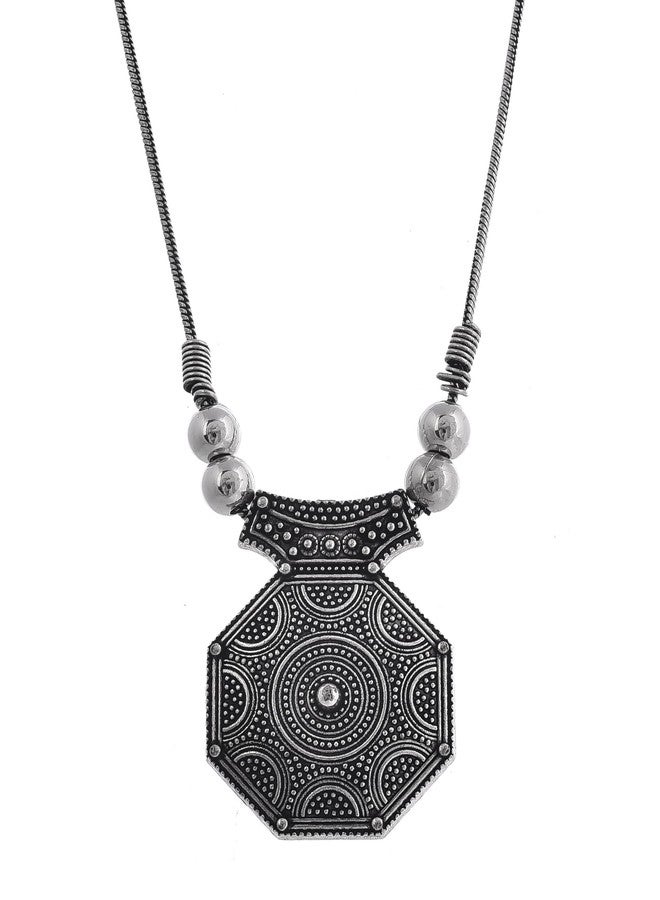 Naman Arts Oxidised Round Mandala Ring Detail Pendant Necklace for Women | Antique Boho Circular Charm | Pure Brass Lightweight Ethnic Chain Necklace - Image 1