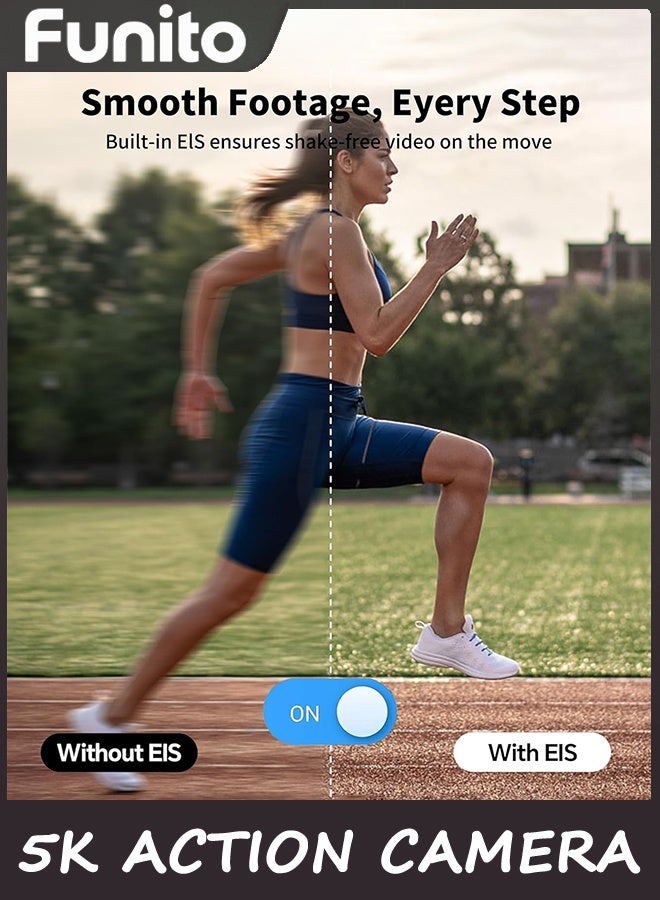 Funito 5K Action Camera,Body Camera with Microphone, Vlogging Camera, 5K/15FPS and 4K/60FPS with 270° Rotating Lens, External Mic Support, Clip/Strap Options, EIS Stabilization for Meeting,Daily Use (128GB) - Image 5