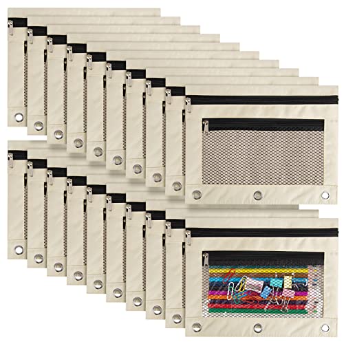 IKAYAS 20 Pack Beige Pencil Pouch for 3 Ring Binder with Zipper, Classroom Pencil Case for Storing School Supplies - Image 1