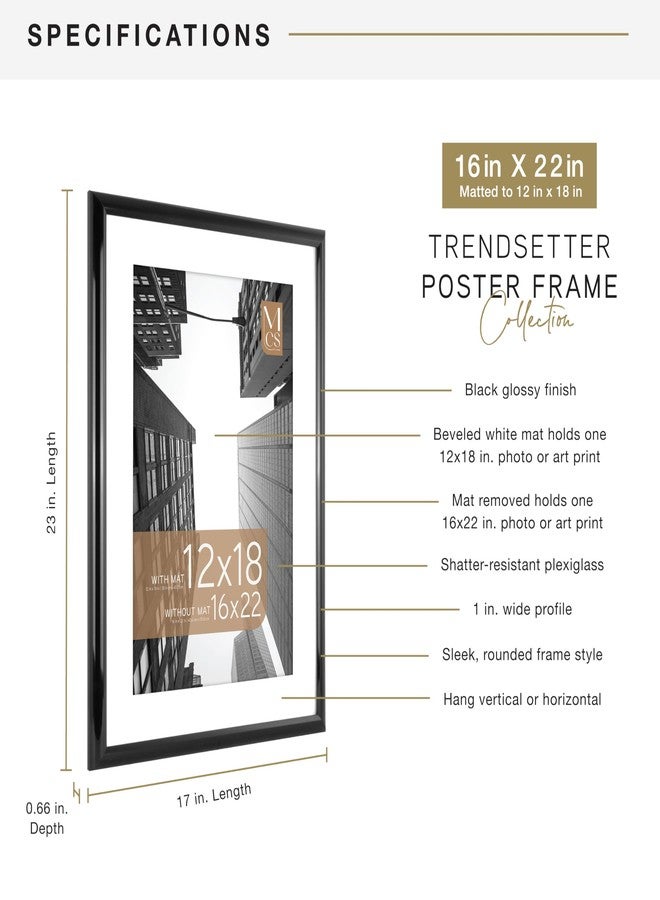 أم سي أس إطار ملصقات MCS Trendsetter مقاس 16x22، لعرض الصور مقاس 12x18 مع إطار داخلي أو 16x22 بدون إطار داخلي، إطار صور كبير معلق على الحائط عموديًا وأفقيًا للصور والملصقات، أسود (عبوة واحدة) - Image 4