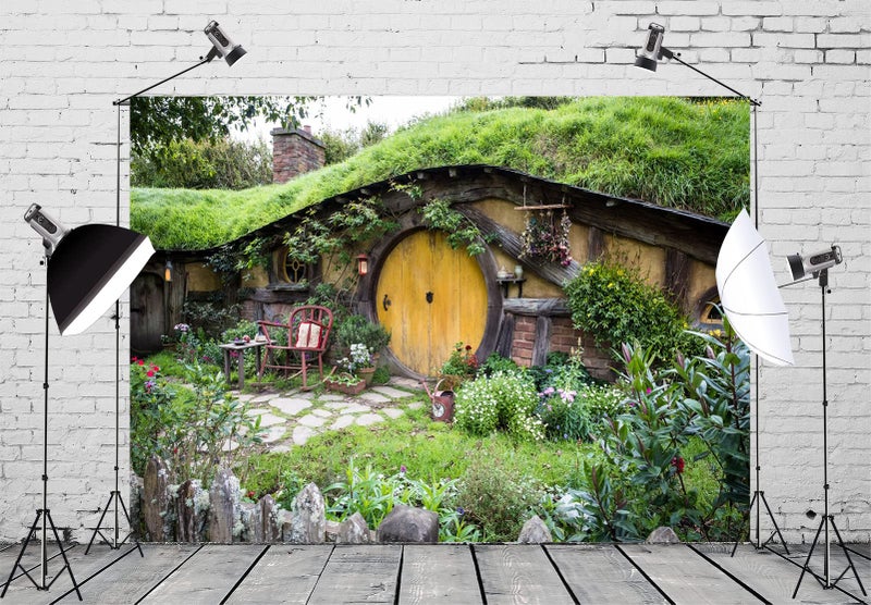 BELECO 7x5ft Fabric Hobbiton Cave Backdrop Matamata Rural Living Cabin Green Grass Garden for Hobbit Decor Background for Ring Lord Fans Party Birthday Party Decorations Banner Photo Props - Image 2