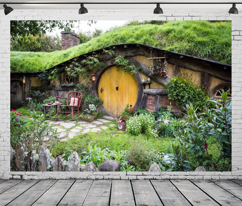 BELECO 7x5ft Fabric Hobbiton Cave Backdrop Matamata Rural Living Cabin Green Grass Garden for Hobbit Decor Background for Ring Lord Fans Party Birthday Party Decorations Banner Photo Props - Image 3