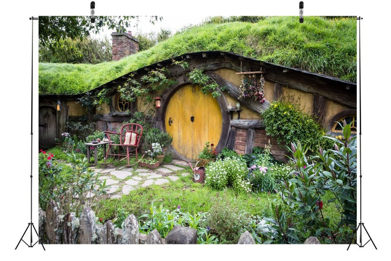 BELECO 7x5ft Fabric Hobbiton Cave Backdrop Matamata Rural Living Cabin Green Grass Garden for Hobbit Decor Background for Ring Lord Fans Party Birthday Party Decorations Banner Photo Props - Image 4