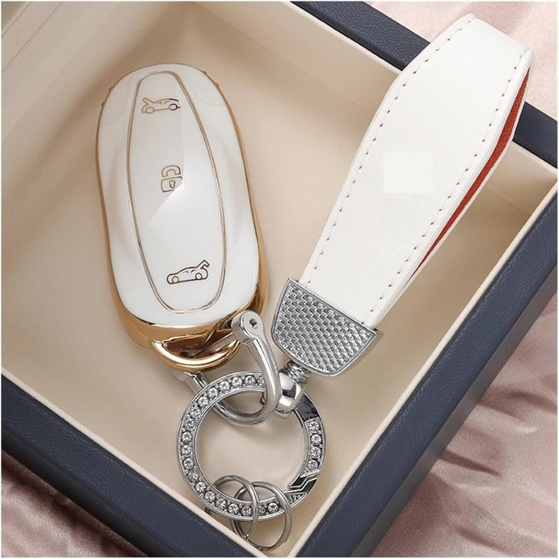 Car Remote Key Case Cover for fit for Model 3, Model X, Model S, Model Y - Shell Bag Accessories(Ivory suit-2) - Image 2
