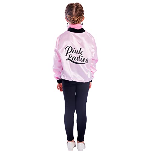 Sincere Party Pink Satin Jacket Back to the 50s Costume for Girls with Glasses,Scarf,Earrings Small(4-6) - Image 5