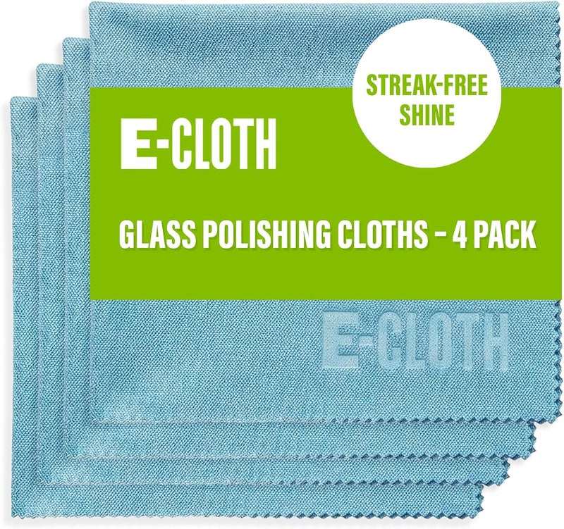 e-cloth 4-Pack Glass & Polishing Cloth, Sustainable Microfiber Cleaning Cloth Set, Perfect Cleaner for Glass, Windows and Mirrors, Washable and Reusable, 100 Wash Promise, Alaskan Blue - Image 1