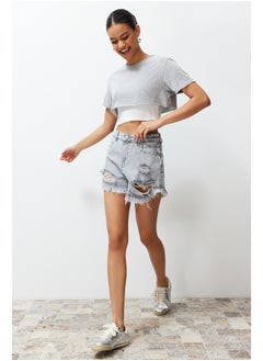 Gray Ripped Detailed High Waist Denim Shorts TWOSS22SR00152 - pzsku/ZF4C0FE6BBF75CCBB722DZ/45/_/1730939789/36dad06f-d173-417e-b3ec-439dcc13dc2a