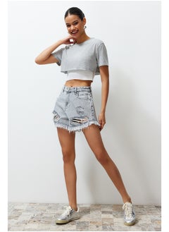 Gray Ripped Detailed High Waist Denim Shorts TWOSS22SR00152 - pzsku/ZF4C0FE6BBF75CCBB722DZ/45/_/1730939821/80a30086-5674-4b49-a905-847405d0e94c