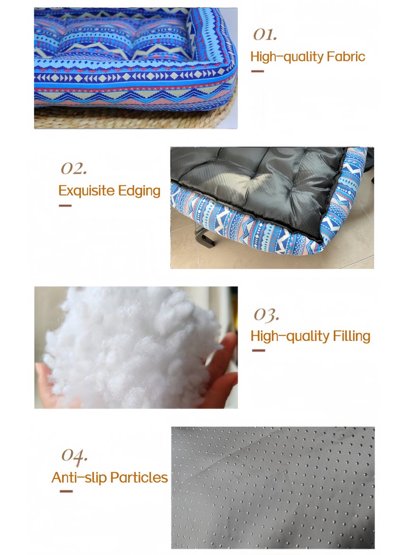 زيشينغ سرير كلاب Zisheng كبير، مناسب للقطط، سرير كلاب كبير، سرير جرو، سرير كلاب صغير، سرير حيوانات أليفة قابل للغسل بنمط بوهيمي مع قاعدة غير قابلة للانزلاق، قطن ناعم ودافئ، 60x50x10 سم (أزرق كبير) - Image 3