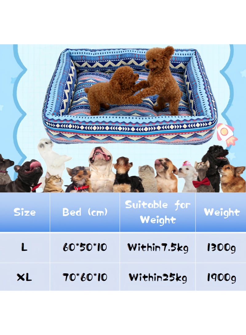 زيشينغ سرير كلاب Zisheng كبير، مناسب للقطط، سرير كلاب كبير، سرير جرو، سرير كلاب صغير، سرير حيوانات أليفة قابل للغسل بنمط بوهيمي مع قاعدة غير قابلة للانزلاق، قطن ناعم ودافئ، 60x50x10 سم (أزرق كبير) - Image 2
