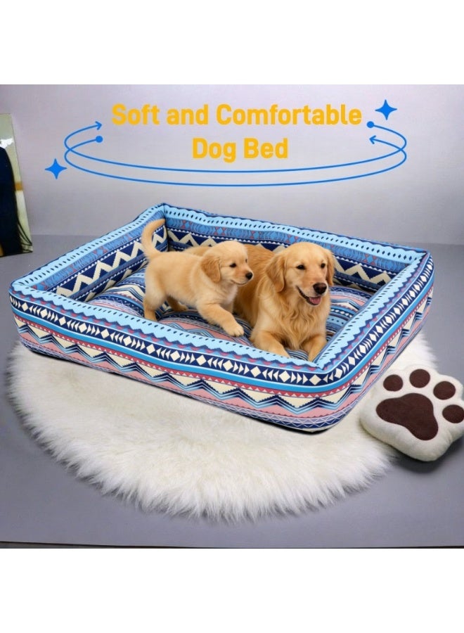 زيشينغ سرير كلاب Zisheng كبير، مناسب للقطط، سرير كلاب كبير، سرير جرو، سرير كلاب صغير، سرير حيوانات أليفة قابل للغسل بنمط بوهيمي مع قاعدة غير قابلة للانزلاق، قطن ناعم ودافئ، 60x50x10 سم (أزرق كبير) - Image 4