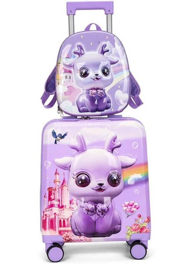 Jorunb Kids Luggage Set With Wheels, Cartoon Kids Backpack Travel Rolling Suitcase Set, Travel Luggage Set for Girls Boys(Purple) - Image 1
