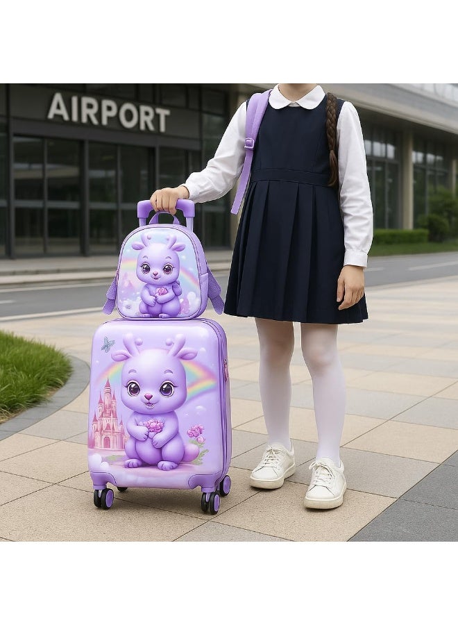 Jorunb Kids Luggage Set With Wheels, Cartoon Kids Backpack Travel Rolling Suitcase Set, Travel Luggage Set for Girls Boys(Purple) - Image 4